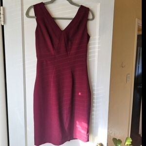 Saks Fifth Avenue Red Sleeveless V-Neck Bodycon Dress